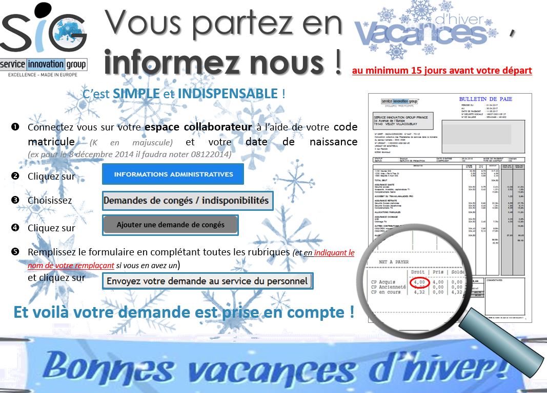 Vous partez en vacances ? Informez-nous !